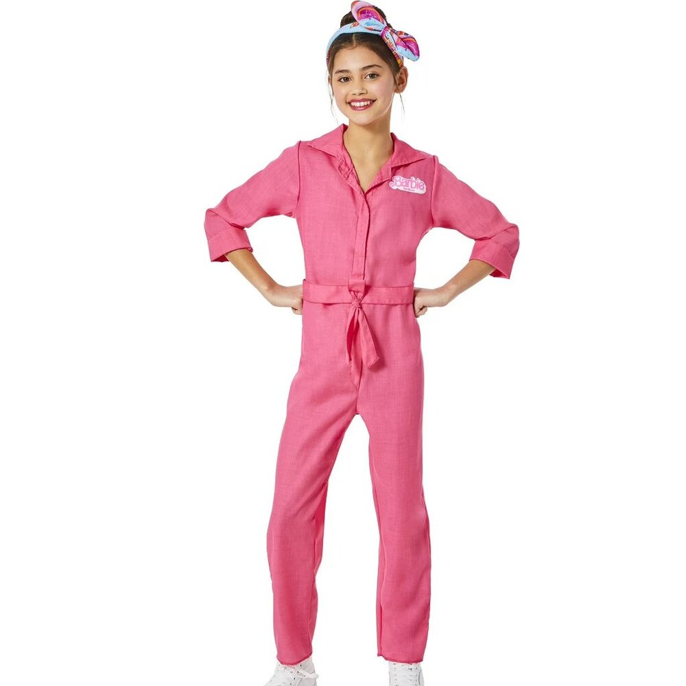 NWT Barbie The Movie Pink Power Jumpsuit Costume Girls XL 14-16 Headband 2 Pc